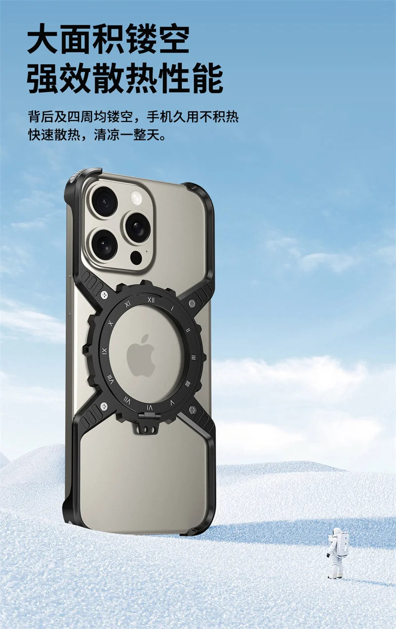 360° Stand X-shaped Mechanical For iPhone 17 14 13 15 16 Pro Max Plus gear Aluminium Magnetic Frameless Noctilucent Phone Cover Ai-TechWorld 