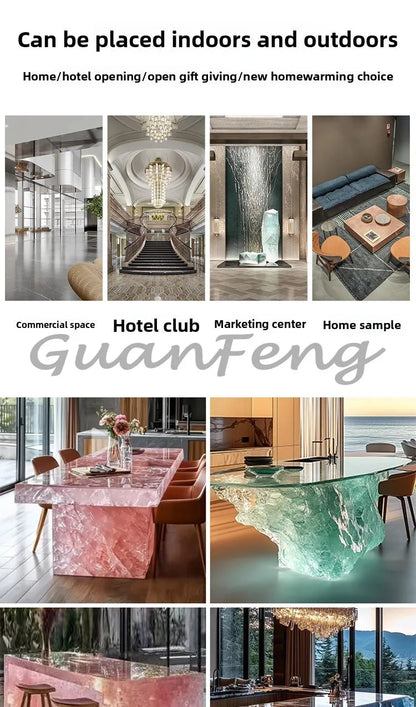 Premium Light Luxury Transparent Resin Hotel Front Desk Restaurant Villa Kitchen Partition Luminous Crystal Glacier Island Table Ai-TechWorld 