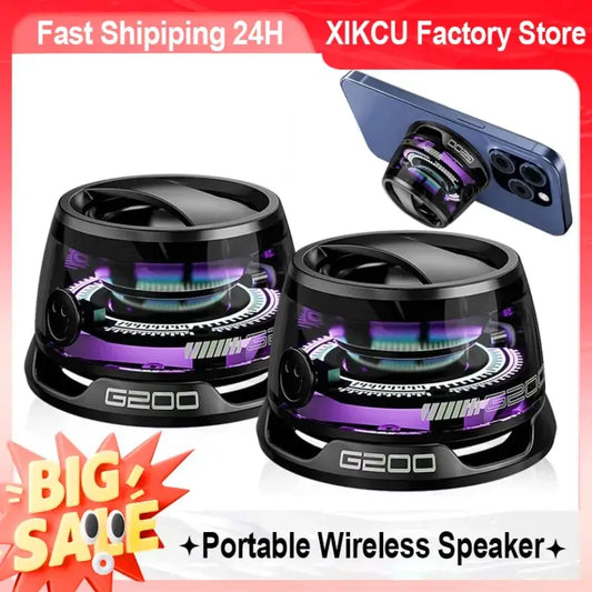 XIKCU Portable Mini Travel Stereo Outdoor Magnetic Bluetooth Speaker Wireless with RGB Color Light and Phone Holder for ios Ai-TechWorld 