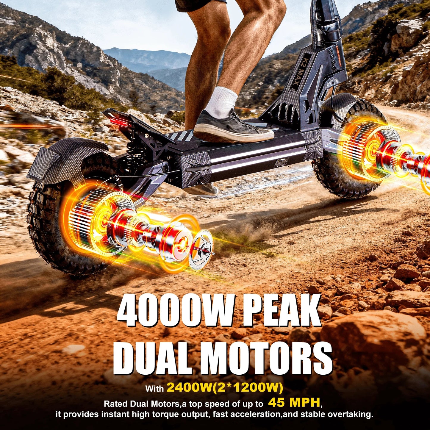 EOEOTWO K2MAX Electric Scooter 45Mph 4000W Peak Dual Motor 40Mile Range EScooter Adults Dual Suspension Fast Charging Scooter Ai-TechWorld 