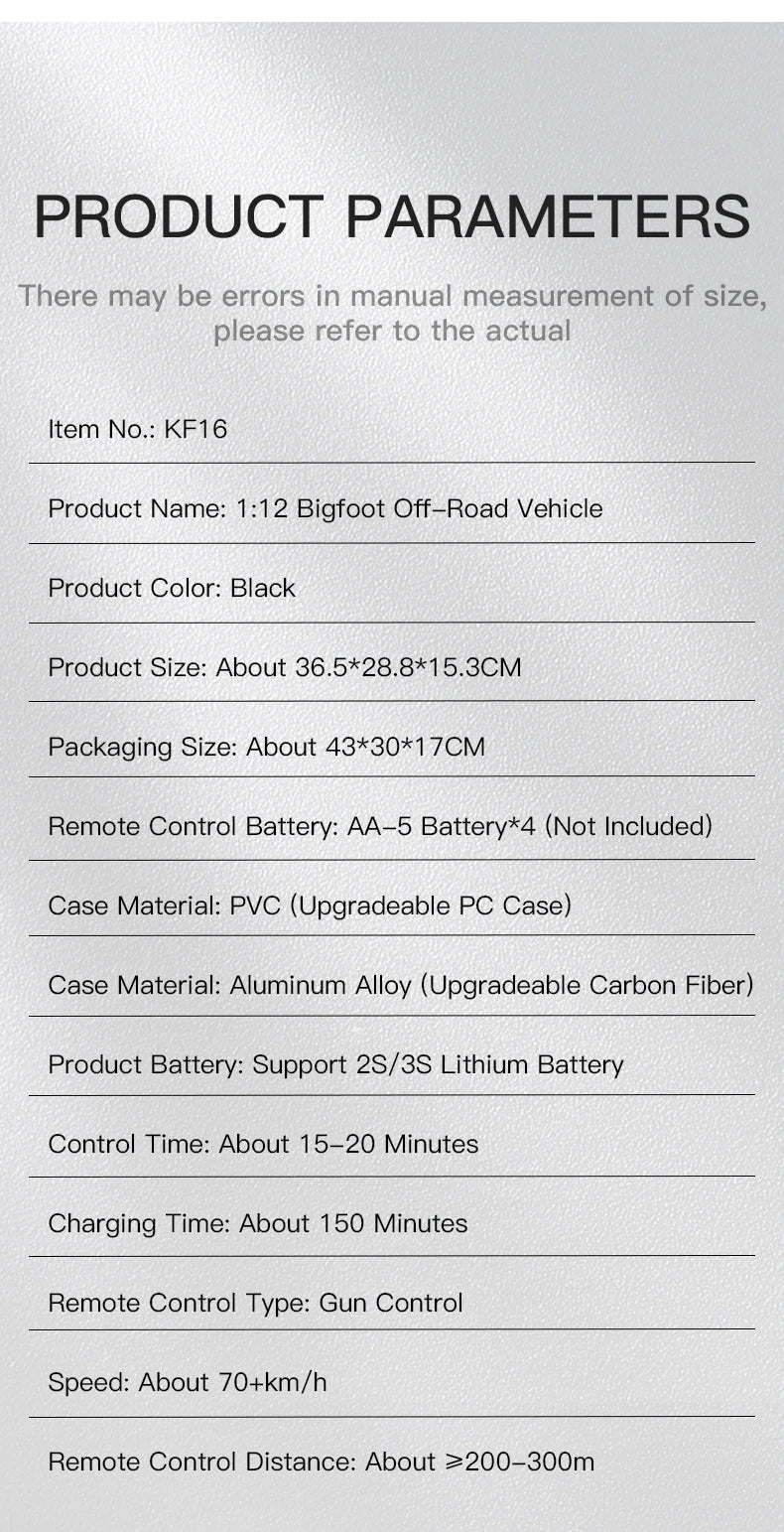 KF16 1:12 High Speed Drift Racing 70KM/H Brushless Motor 4WD 3S 3200mah RC Off Road Car Monster Trucks Toys for For Kids Gifts Ai-TechWorld 