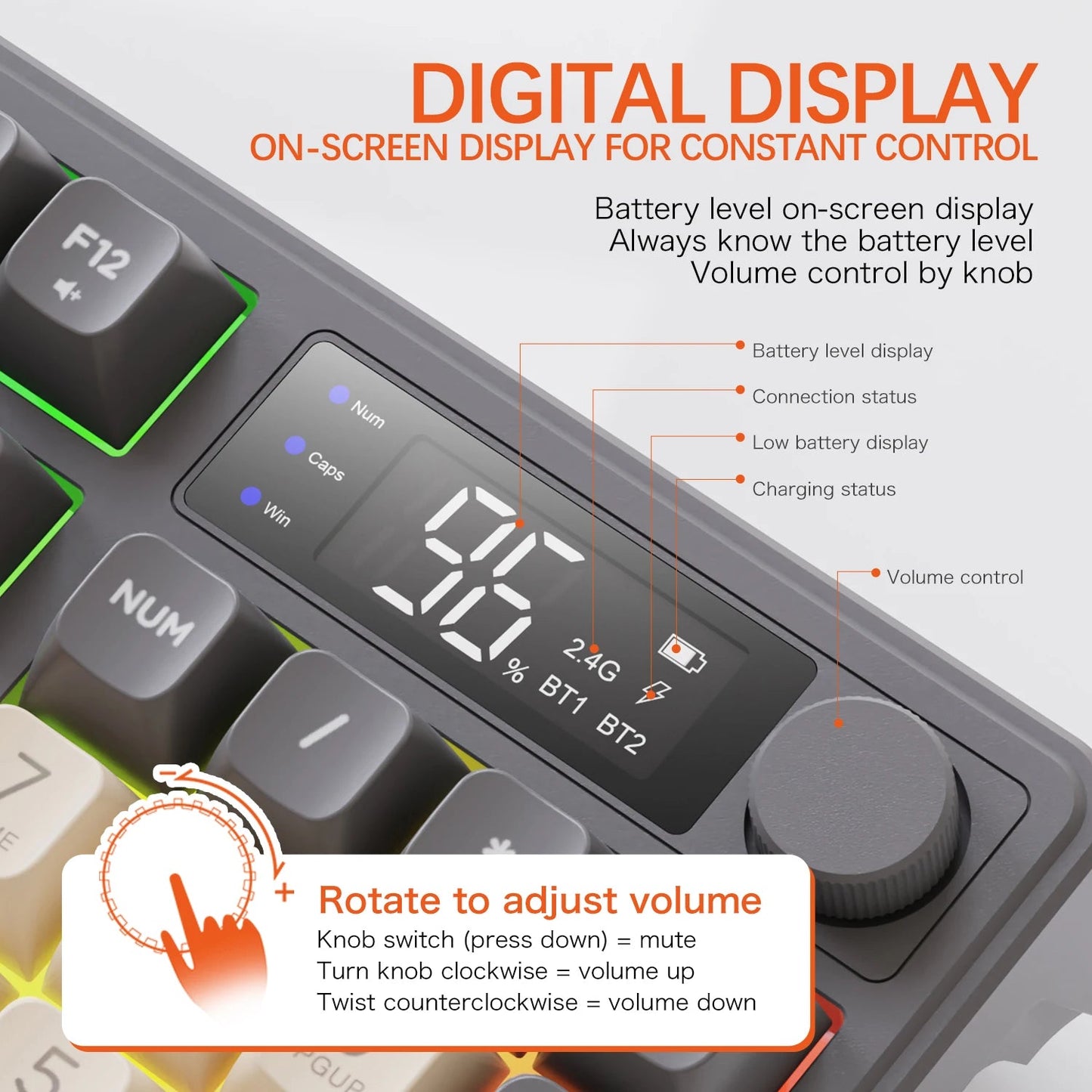 M96 Bluetooth Keyboard Wireless FREEWOLF Screen Gaming Keyboard,Electronic Screen, Multi-Device Connection,Ergonomics Gaming Ai-TechWorld   ai-techworld