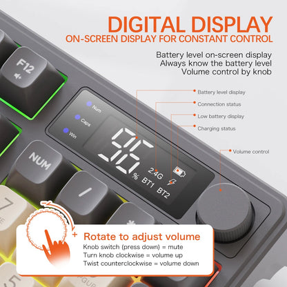 M96 Bluetooth Keyboard Wireless FREEWOLF Screen Gaming Keyboard,Electronic Screen, Multi-Device Connection,Ergonomics Gaming Ai-TechWorld   ai-techworld
