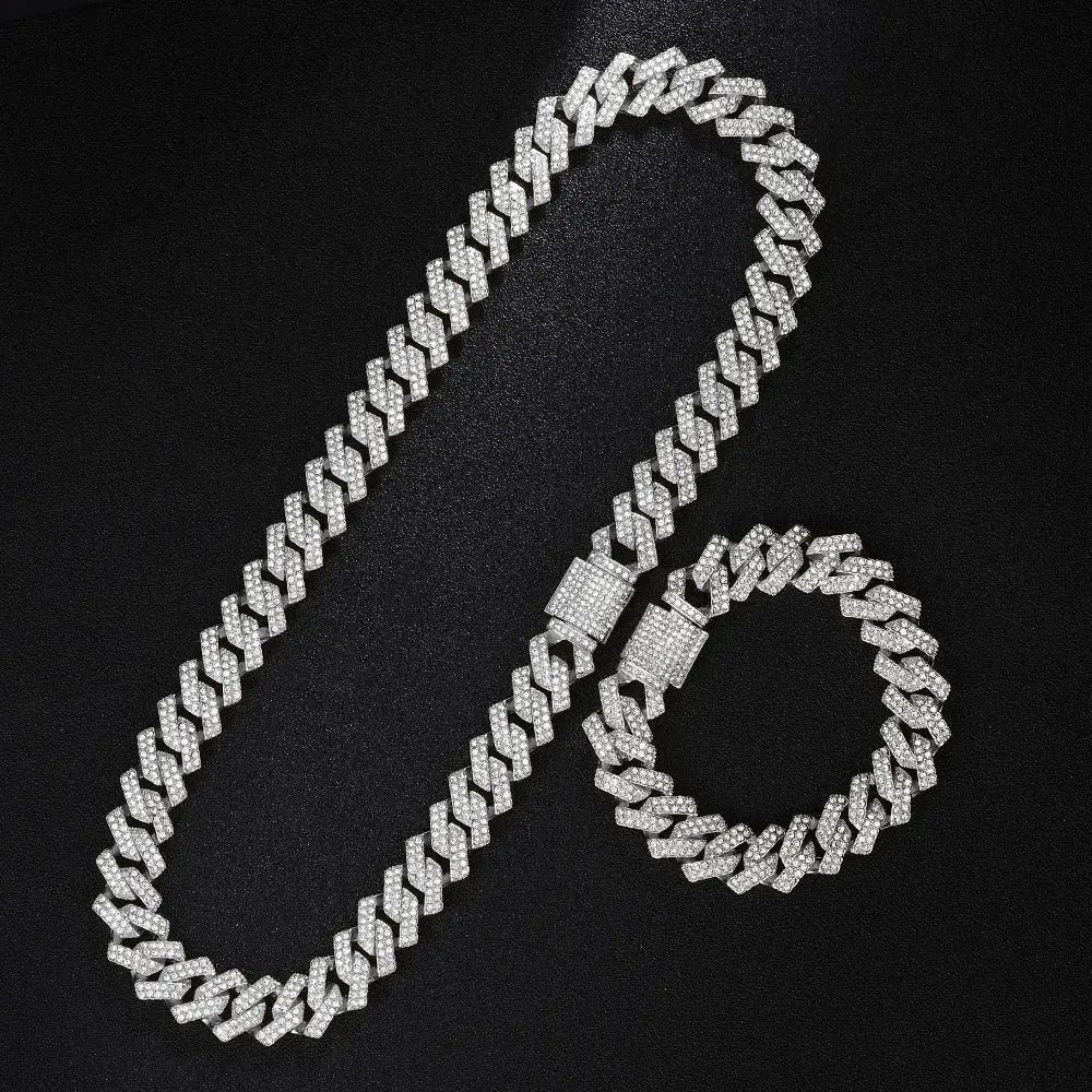 Gold Color Cuban Chain Watch for Men,Hip Hop Miami Curb,Iced Out Paved Rhinestones,Bling Rapper Necklace, Watch+Bracelet Jewelry Ai-TechWorld 