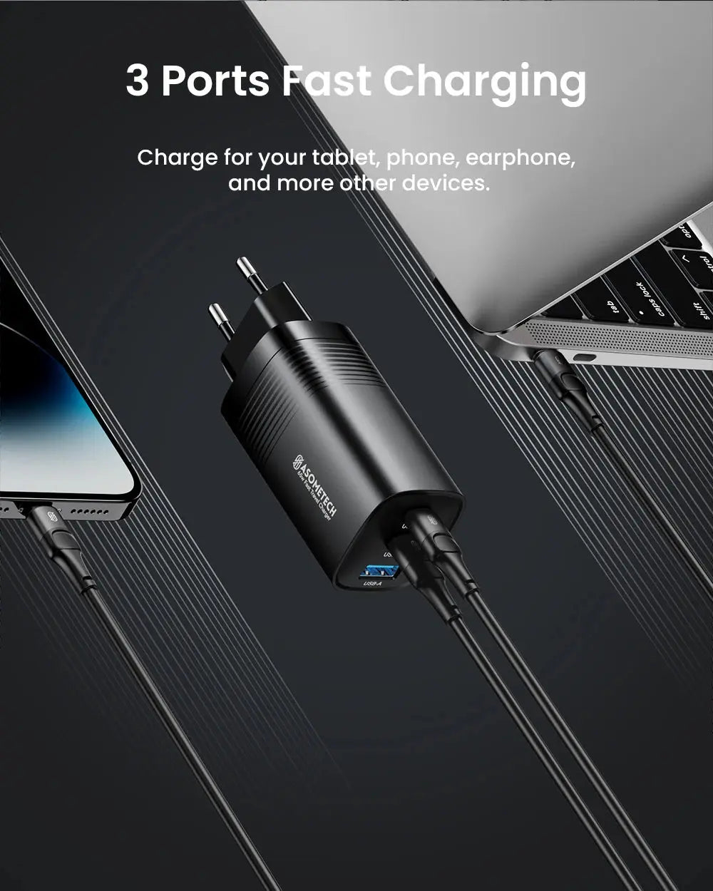 ASOMETECH GaN USB Type C Charger 65W 45W PPS PD QC4.0 Quick Charger For Macbook Laptop IPAD Tablet iPhone 16 Samsung S23 Ultra Ai-TechWorld 