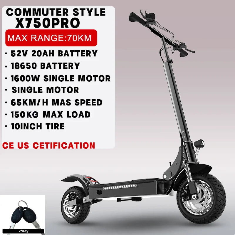 48-72V Electric Scooter for Adults 90KM/H 10-11''Tubeless Off Road Tire Hydraulic / SpringSuspension Foldable Escooter with Seat Ai-TechWorld 