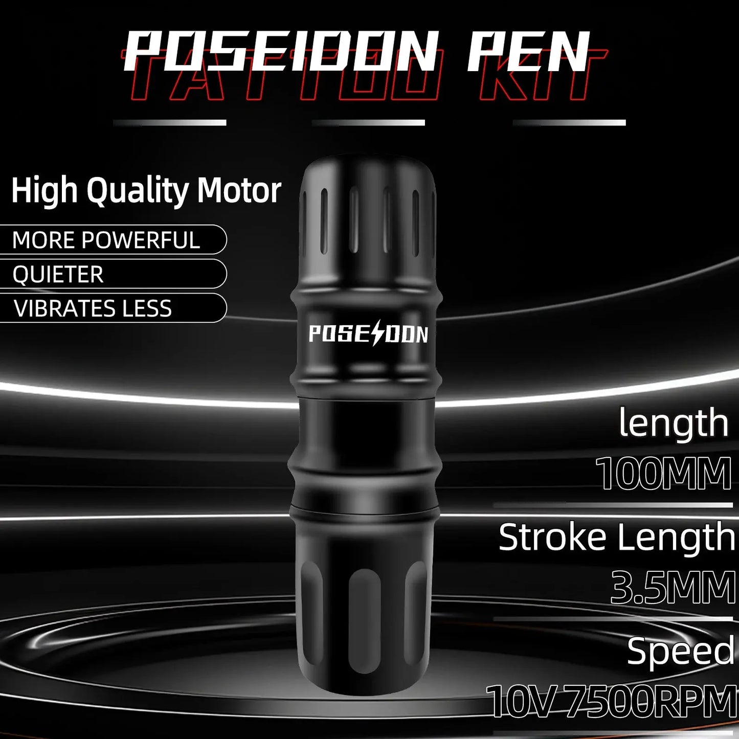 Tattoo Kit POSEIDON Hot New Tattoo Pen Kit For Permanent Makeup Tattoo Machine Kit Black Wired Tattoo Power Supply Tattoo Gun Ki Ai-TechWorld 