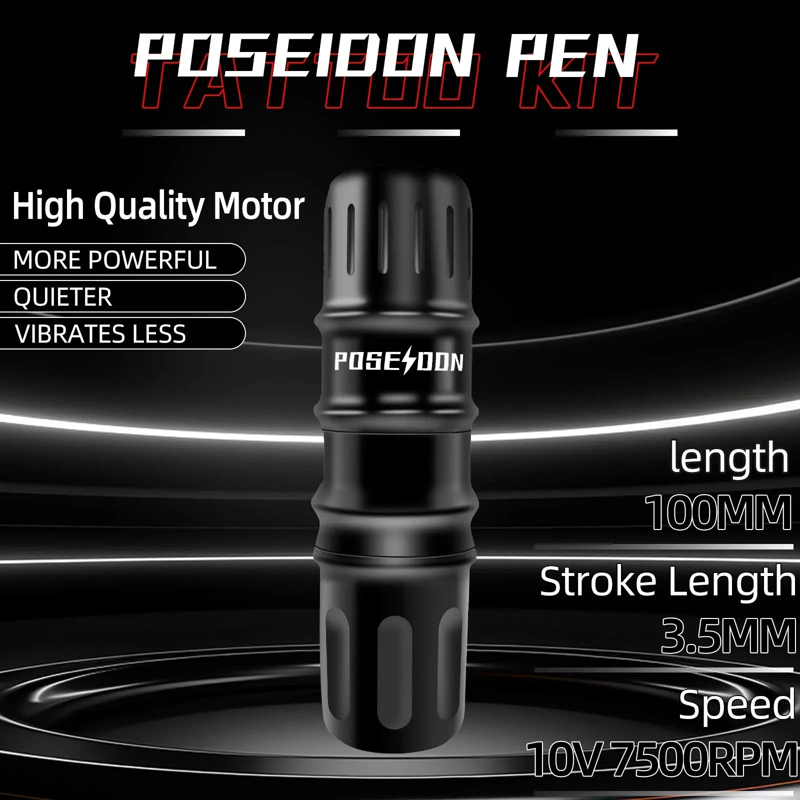 Tattoo Kit POSEIDON Hot New Tattoo Pen Kit For Permanent Makeup Tattoo Machine Kit Black Wired Tattoo Power Supply Tattoo Gun Ki Ai-TechWorld 