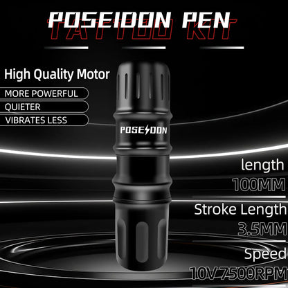 Tattoo Kit POSEIDON Hot New Tattoo Pen Kit For Permanent Makeup Tattoo Machine Kit Black Wired Tattoo Power Supply Tattoo Gun Ki Ai-TechWorld 