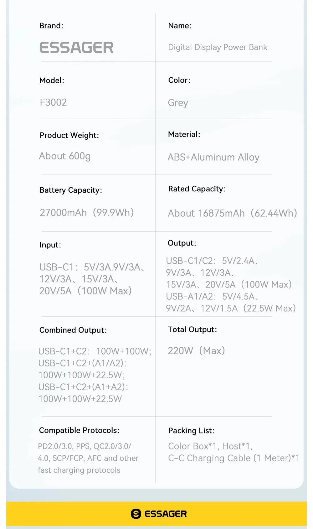 Essager 27000mAh Power Bank 220W PD Fast Charging Fast Charge External Battery Portable PowerBank For iPhone Macbook Pro Laptop Ai-TechWorld 