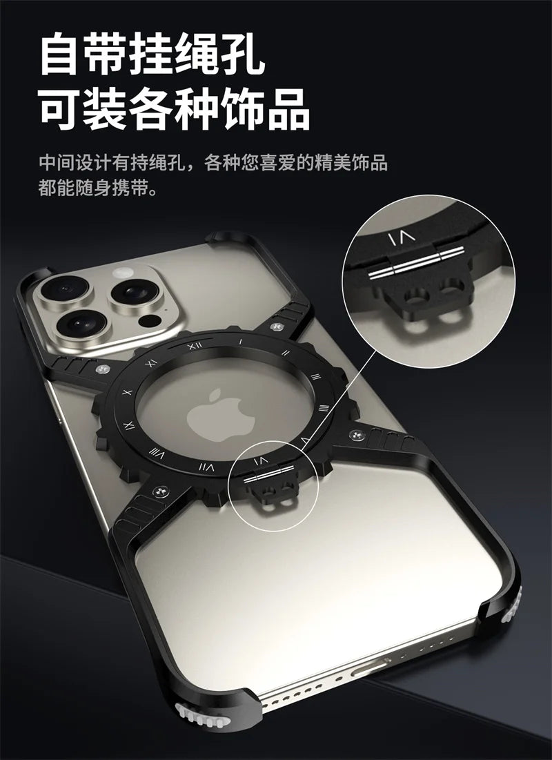 360° Stand X-shaped Mechanical For iPhone 17 14 13 15 16 Pro Max Plus gear Aluminium Magnetic Frameless Noctilucent Phone Cover Ai-TechWorld 
