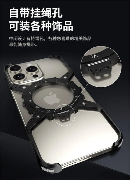 360° Stand X-shaped Mechanical For iPhone 17 14 13 15 16 Pro Max Plus gear Aluminium Magnetic Frameless Noctilucent Phone Cover Ai-TechWorld 