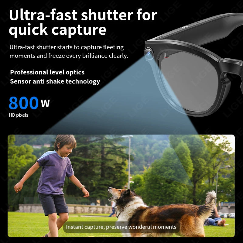 LIGE 4K 800W HD Camera Smart Glasses Recording Videos 290mAh AI Photo Recognition Chat Translation Bluetooth Photochromic Lenses Ai-TechWorld 