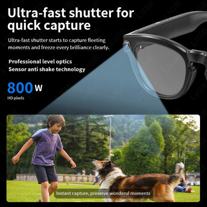 LIGE 4K 800W HD Camera Smart Glasses Recording Videos 290mAh AI Photo Recognition Chat Translation Bluetooth Photochromic Lenses Ai-TechWorld 