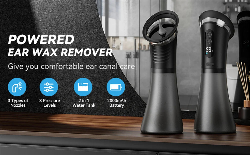 Electric Ear Wax Removal System Water Powered Ear Cleaning Tool with Irrigation Flusher 3 Pressure Settings Safe & Effective Ai-TechWorld 
