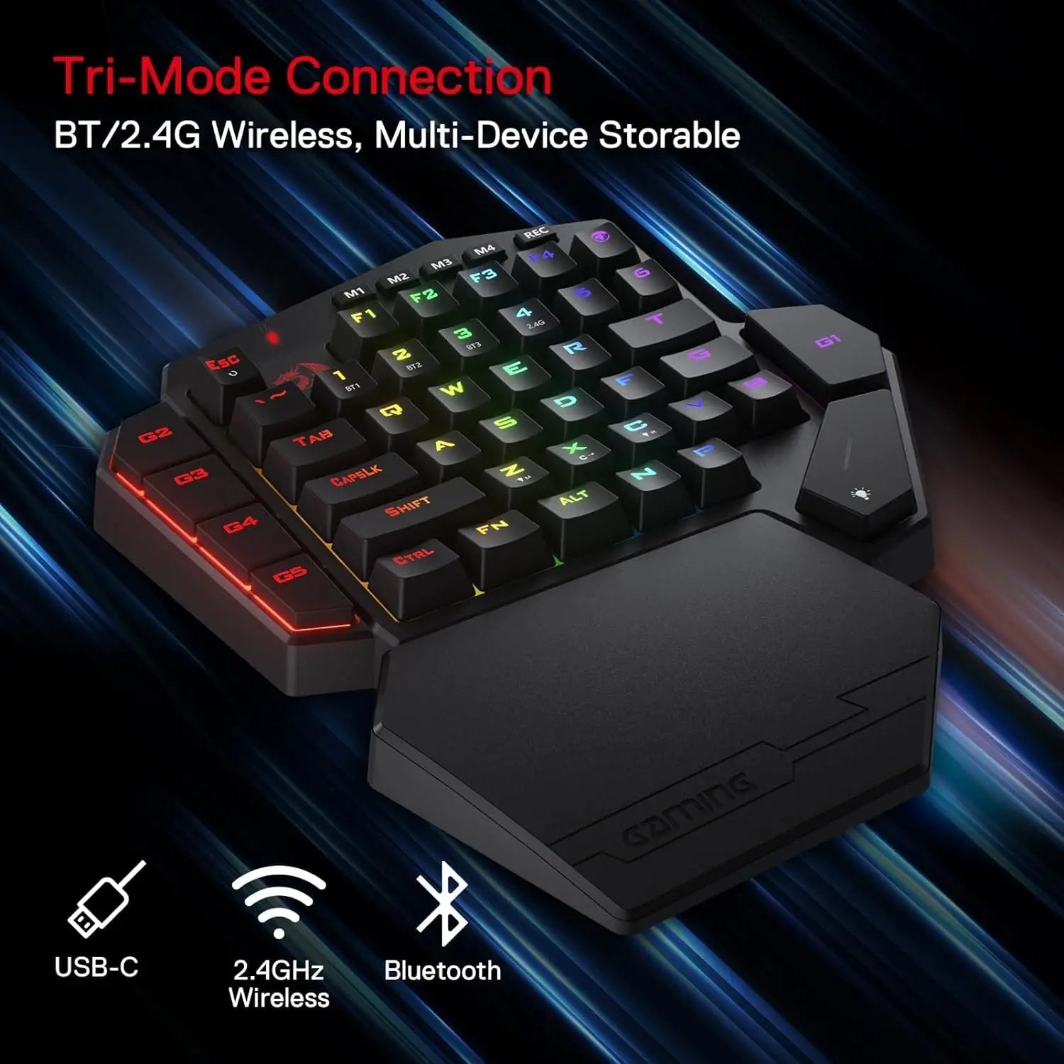 Redragon K585 PRO Wireless One-Handed Mechanical Keyboard 42 Keys 3-Mode RGB 7 Onboard Macro Keys Detachable Wrist Support Ai-TechWorld   ai-techworld