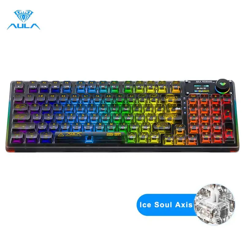 AULA F98PRO Wireless Mechanical Keyboard Transparent Keycaps RGB Backlit Custom 2.4G Hot Swappable Gaming Keyboard With Screem Ai-TechWorld   ai-techworld