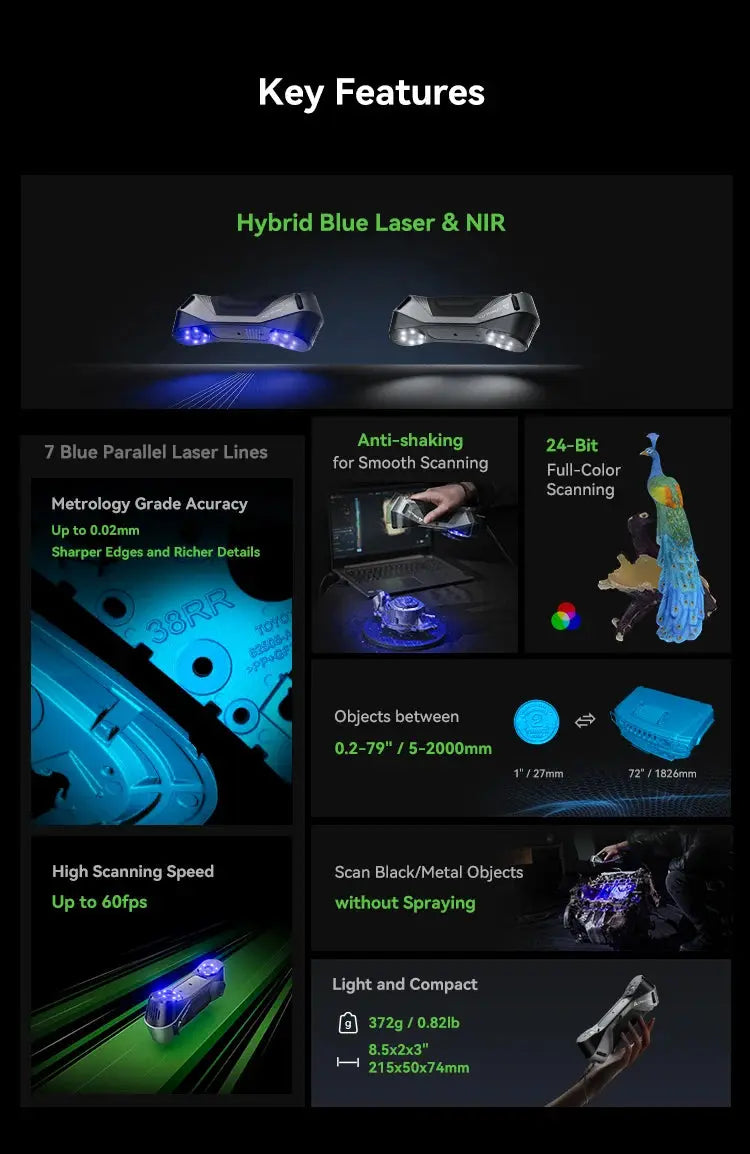 Creality 3D Scanner CR-Scan Raptor Blue NIR Light 0.02mm Accuracy 60FPS Anti-Shake Tracking Scanning Color Scanner for 3D Printe Ai-TechWorld 