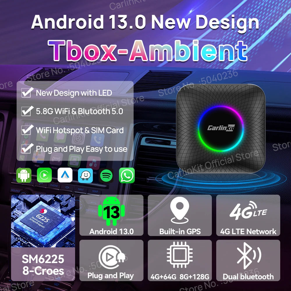 CarlinKit CarPlay Ai Box Android 13 SM6225 8 Cores 64GB 128GB Car Smart Streaming Box Wireless CarPlay Android Auto For Netflix Ai-TechWorld 