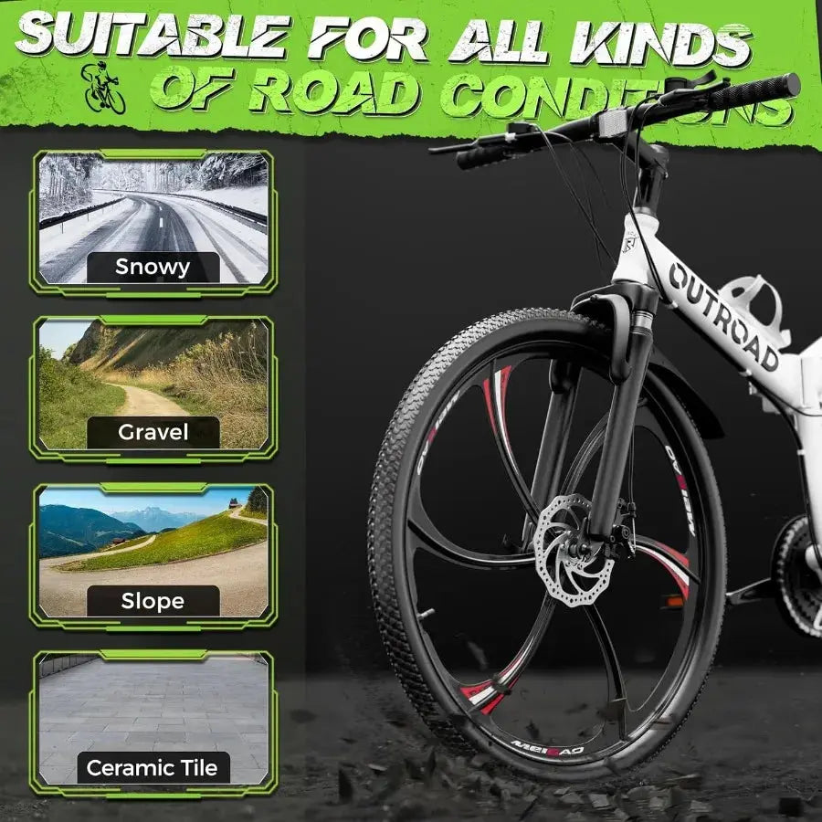 Outroad 26 Inch Folding Mountain Bike 21 Speed Full Suspension with Dual Disc Brake for Adults Men Women HighCarbon Steel Frame Ai-TechWorld 