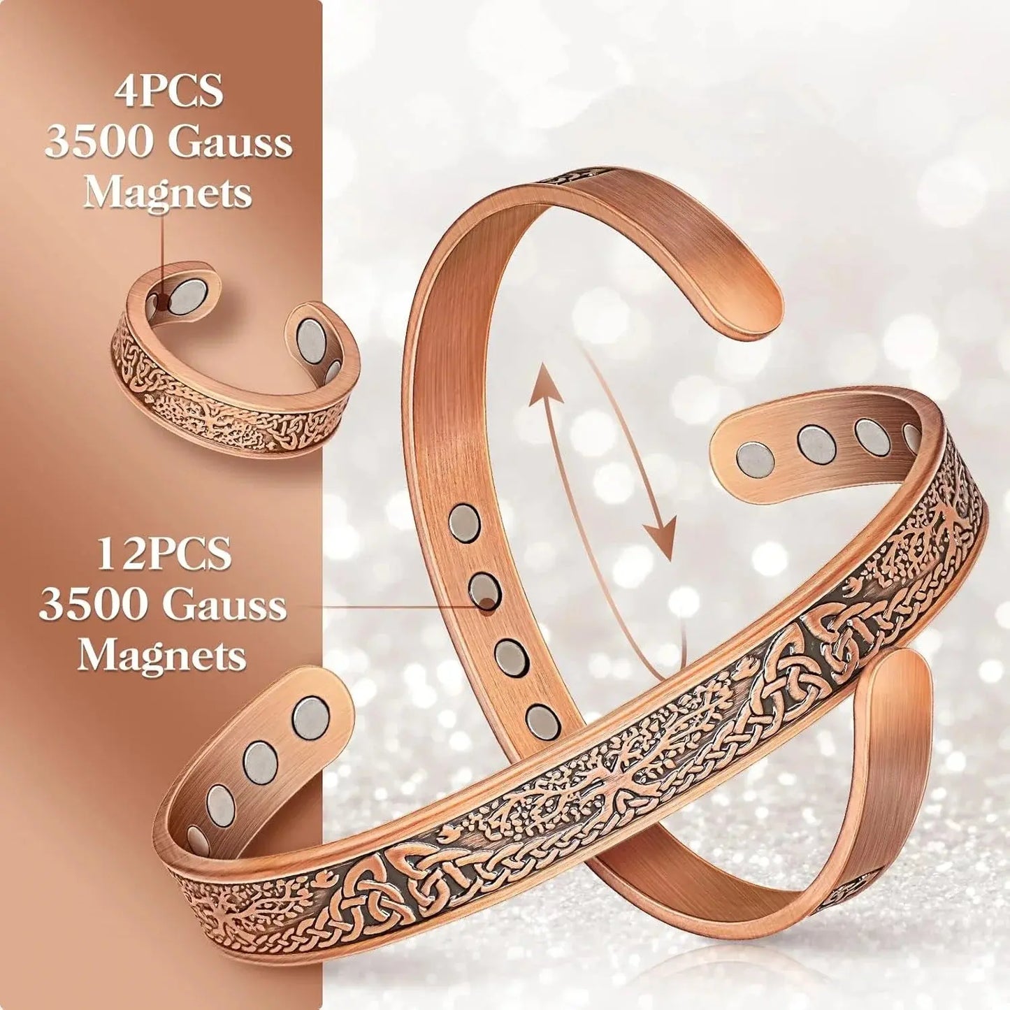 ARADOO Copper Bracelets for Women & Lymphatic Drainage Ring, Magnetic Lymph Detox Ring and Magnetic Copper Bracelet Jewelry Gift Ai-TechWorld 