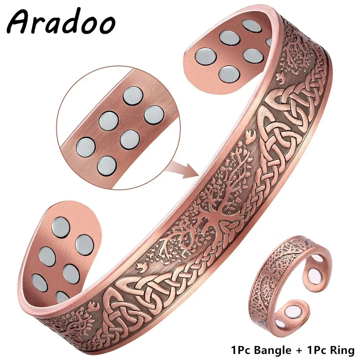 ARADOO Copper Bracelets for Women & Lymphatic Drainage Ring, Magnetic Lymph Detox Ring and Magnetic Copper Bracelet Jewelry Gift Ai-TechWorld 