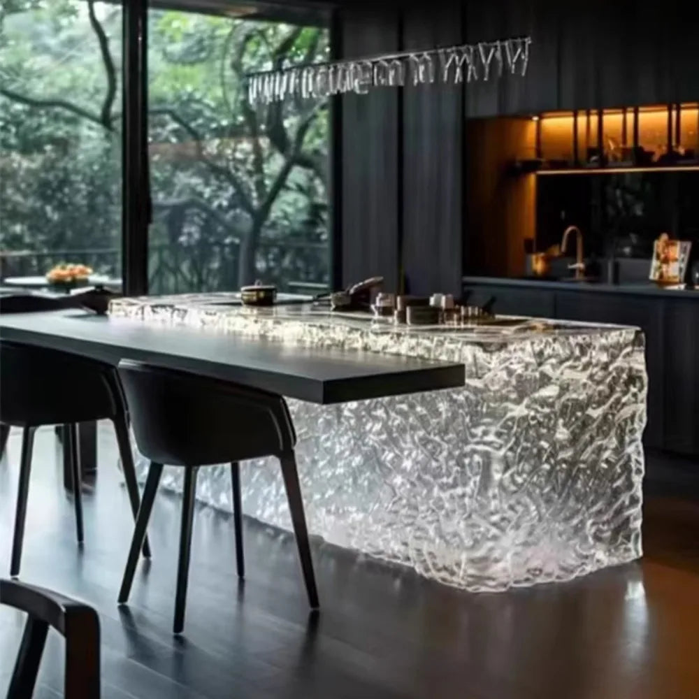 Modern light luxury home villa bar luminous island table custom transparent resin crystal bar glacier art tea table Ai-TechWorld 