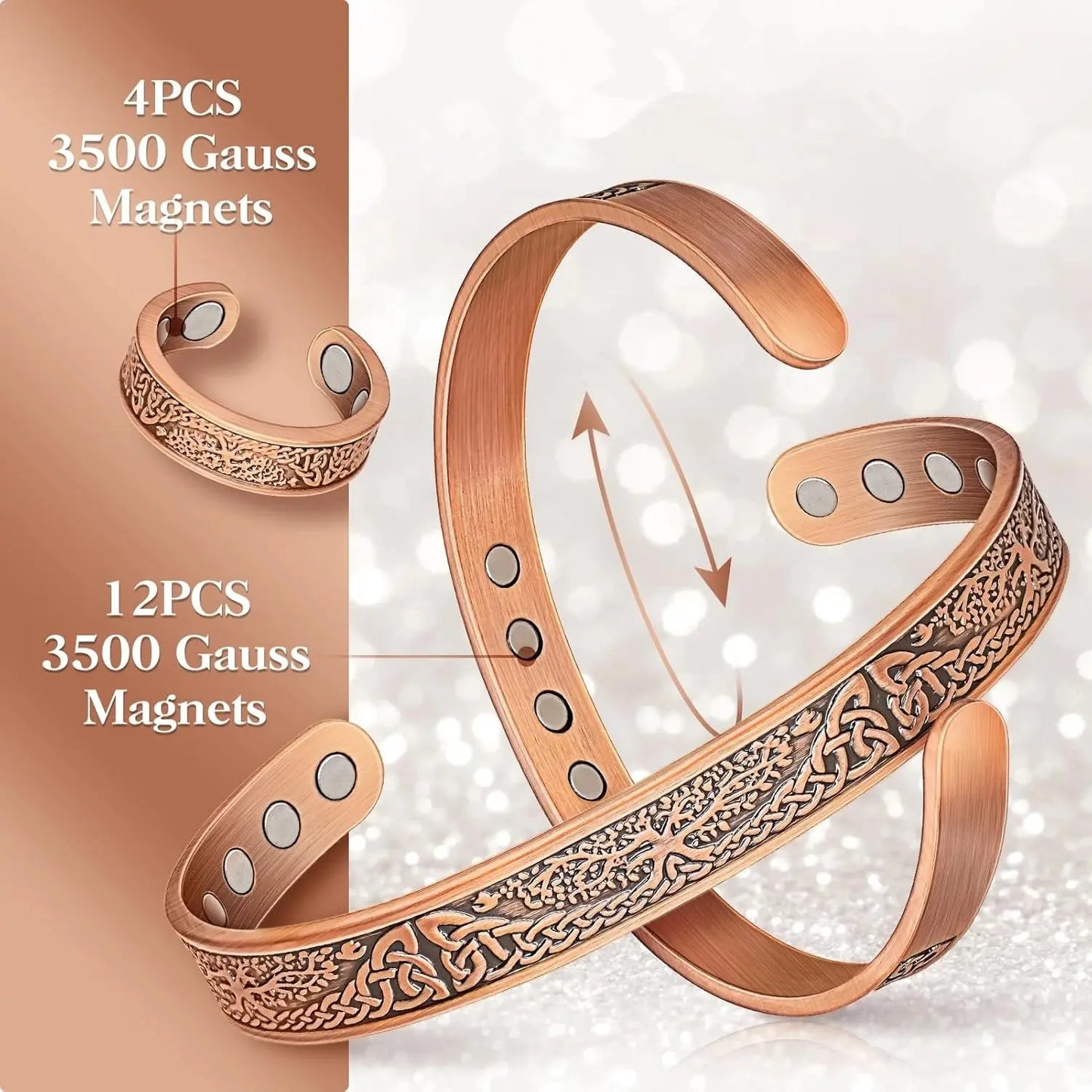 ARADOO Copper Bracelets for Women & Lymphatic Drainage Ring, Magnetic Lymph Detox Ring and Magnetic Copper Bracelet Jewelry Gift Ai-TechWorld 