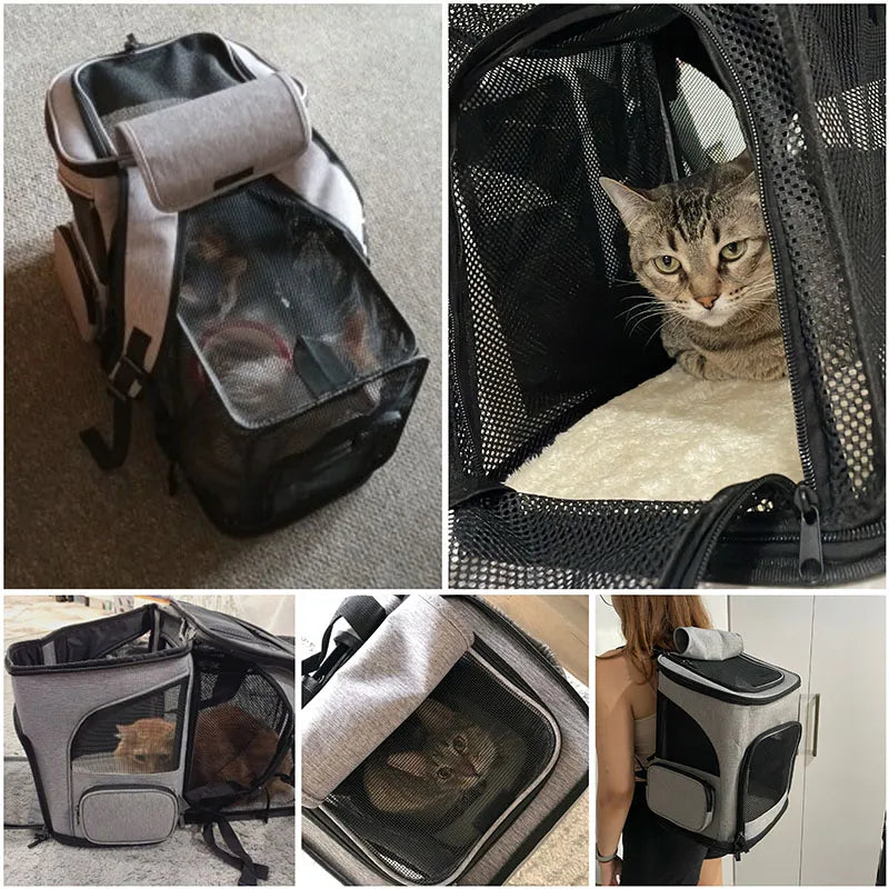 Breathable Pet Cat Carrier Backpack Foldable Pet Carrier Transport Travel Bag Expandable Large Capacity Creative for Cats Dogs Ai-TechWorld 