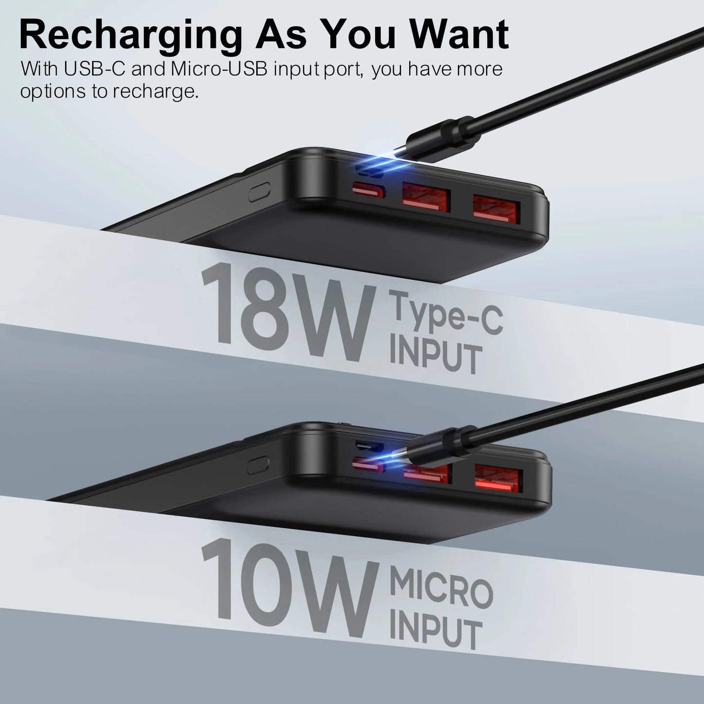 Portable Charger Power Bank 10000mAh, PD 22.5W Battery Pack, Slim Design, 3 Outputs, 2 Input. Ai-TechWorld 