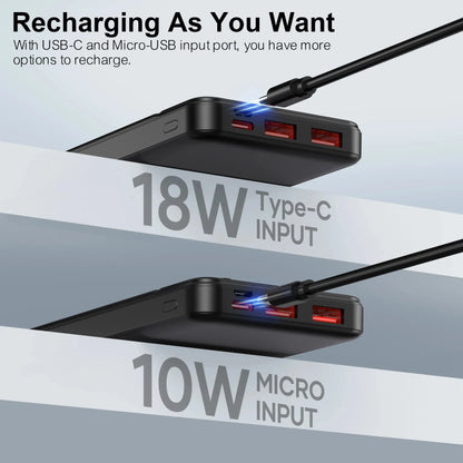 Portable Charger Power Bank 10000mAh, PD 22.5W Battery Pack, Slim Design, 3 Outputs, 2 Input. Ai-TechWorld 
