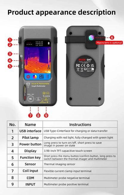 BSIDE SH7 Touch Thermal Imaging Multimeter with IR Camera,320*320 Resolution 20000 counts High Accuracy Voltage Test Pro Ai-TechWorld 