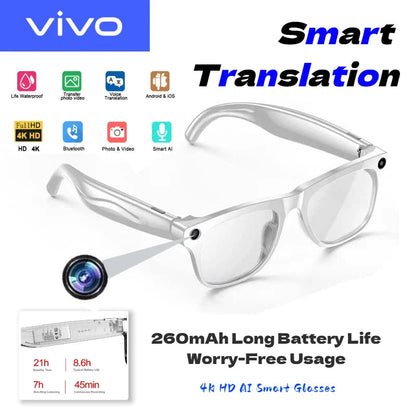 VIVO 4K HD AI Smart Glasses GPT100MP Multifunctional Camera Chat Bluetooth Call Voice Assistant Music Player Smart Translation Ai-TechWorld 