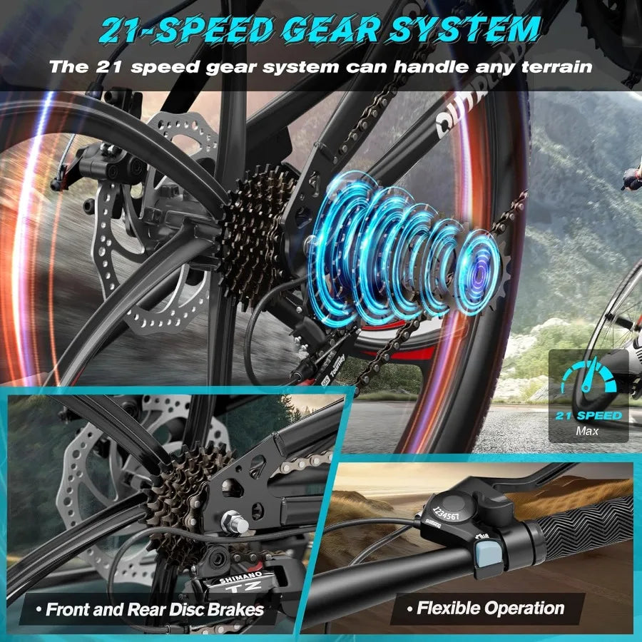 26 Inch Folding Mountain Bike with 21 Speeds and Full Suspension for Adults Featuring Dual Disc Brakes High Carbon Steel Frame Ai-TechWorld 