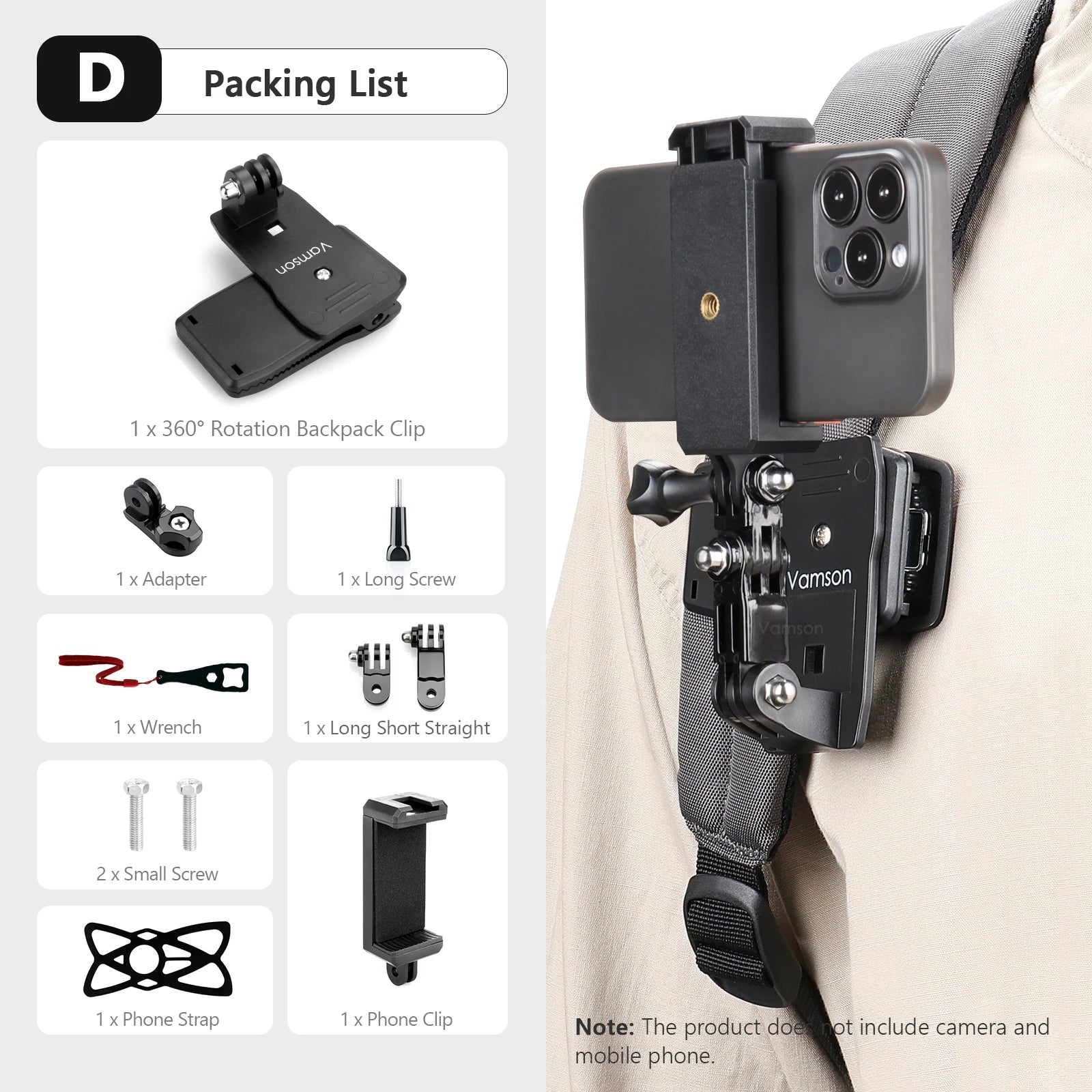 Vamson Backpack Clip for Insta360 x3 for GoPro Hero 11 10 9 Camera 360° Rotate Shoulder Belt Mount Accessories for Dji Action Ai-TechWorld 