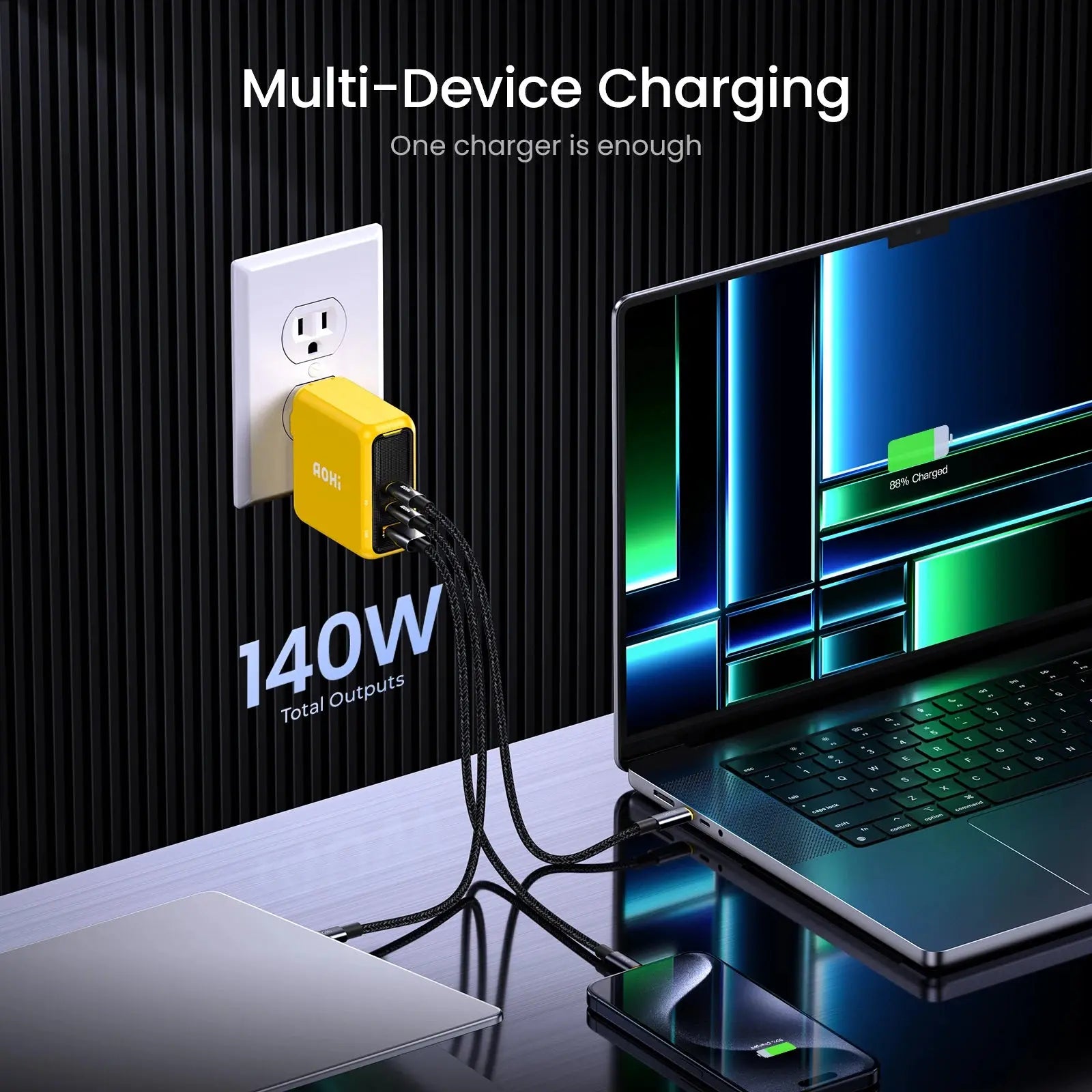 AOHI Magcube Pro 140W GaN Charger PD3.1 3-Port USB C Charger For Macbook Pro Laptop Fast Charger For iPhone 16 Xiaomi Tablet Ai-TechWorld 