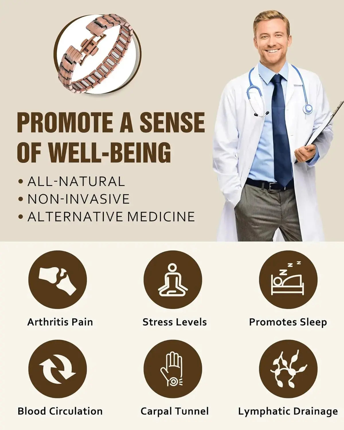 ARADOO Premium Copper Bracelet for Men with Strength 5000 Gauss Magnets Titanium Steel Wristband Jewelry Gifts Ai-TechWorld 