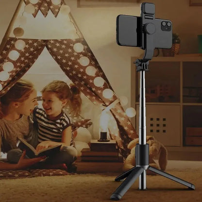 Selfie Stick With Wireless Bluetooth LED Fill Light Extended Tripod Ai-TechWorld 