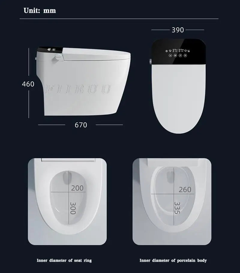 Luxury Smart Toilet Built In Water Tank Toilet Heated Seat Elongated Toilet Blackout Food flush Night Light Built-in Bidet Seat Ai-TechWorld 