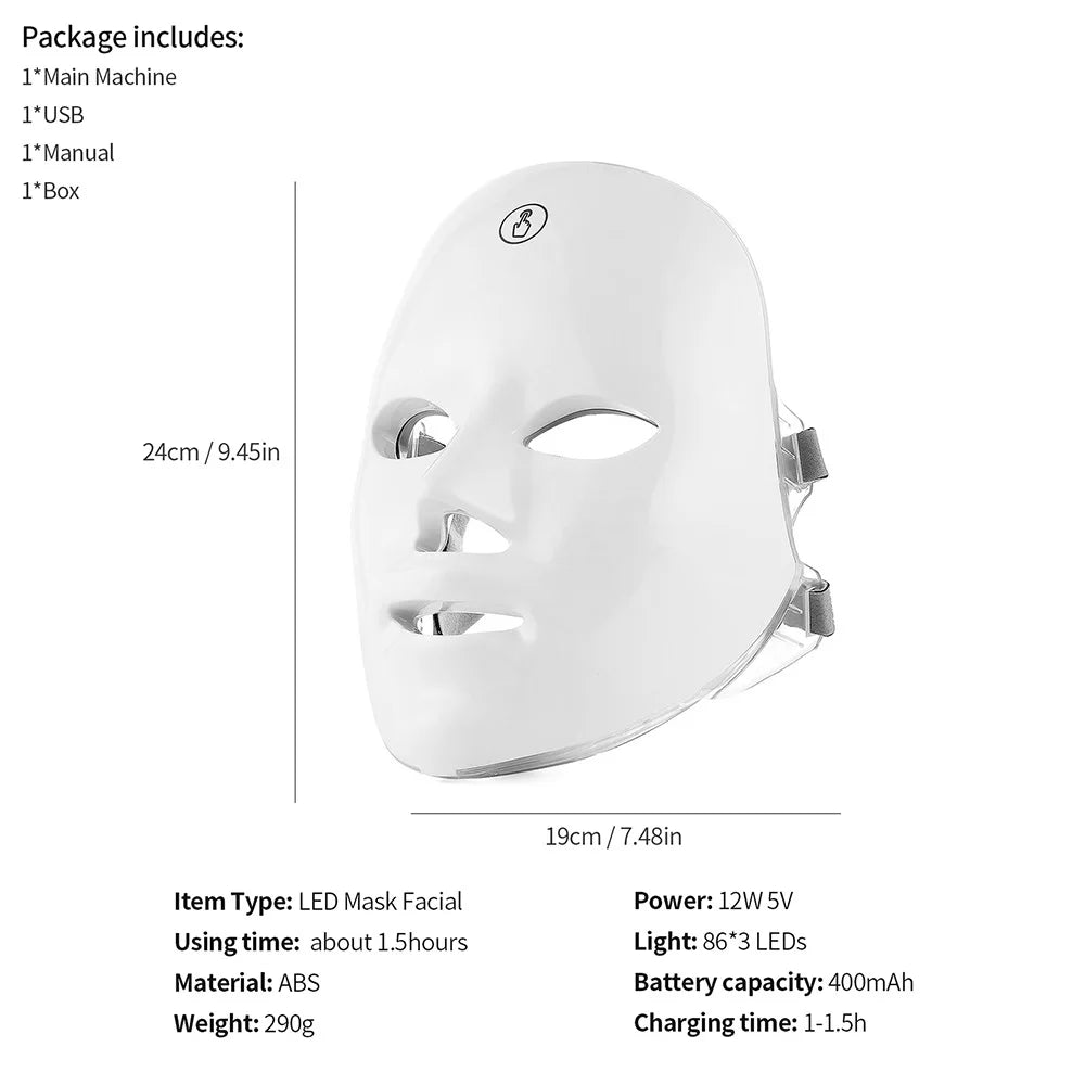 Rechargeable Facial LED Mask 7 Colors LED Photon Beauty Mask Skin Rejuvenation Home Face Lifting Whitening Skin Care Beauty Mask Ai-TechWorld 