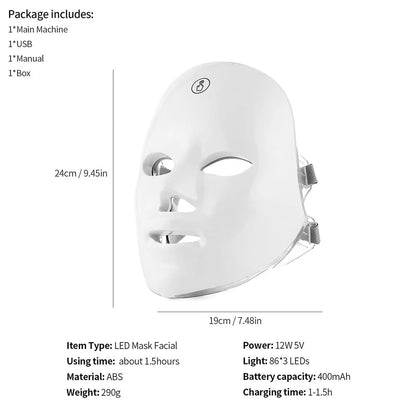 Rechargeable Facial LED Mask 7 Colors LED Photon Beauty Mask Skin Rejuvenation Home Face Lifting Whitening Skin Care Beauty Mask Ai-TechWorld 