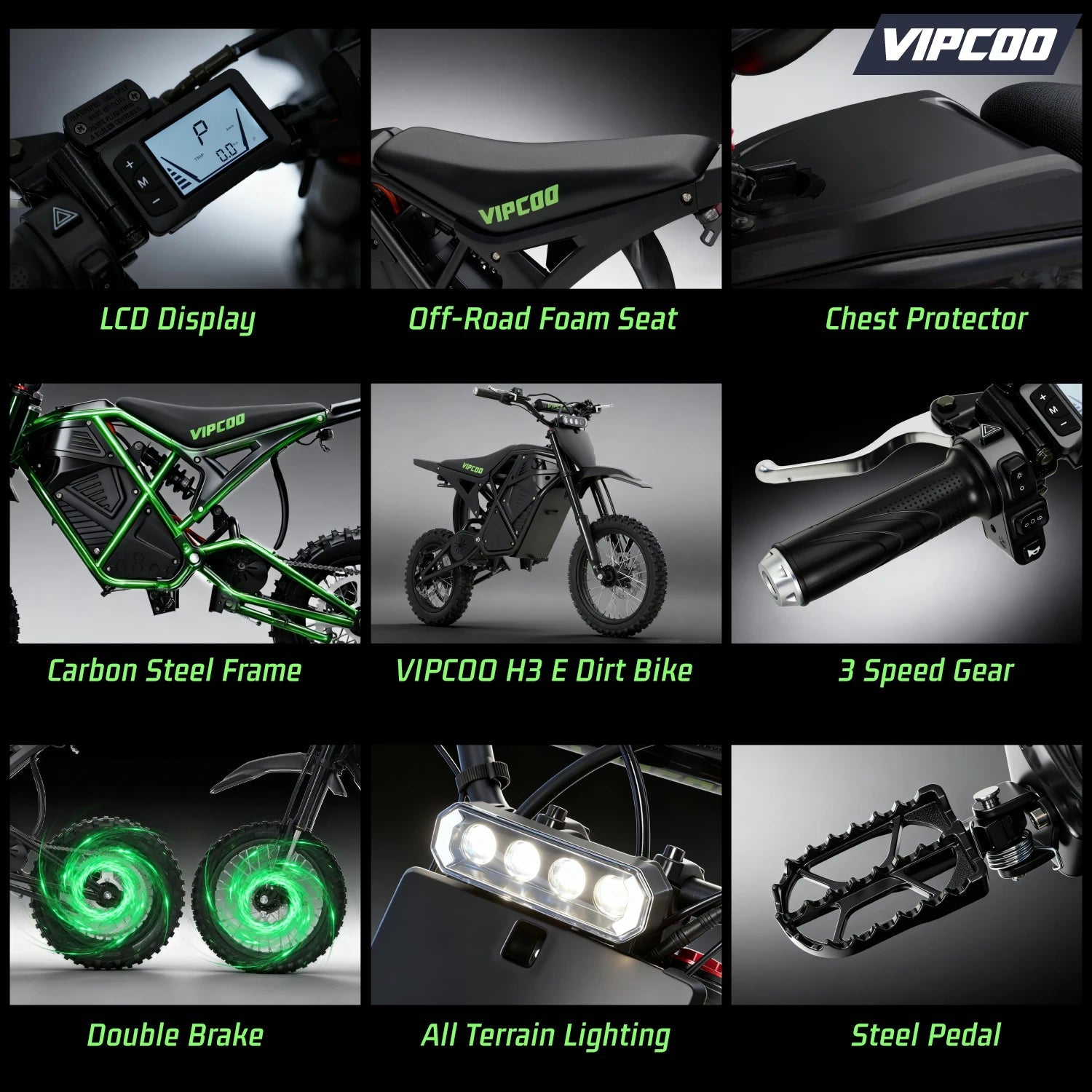 VIPCOO H3 Electric Motorcycle 3500W Motor 48V23AH Battery 63KM/H Max Speed 40-70KM Range Hydraulic Brakes Electric Mountain Bike Ai-TechWorld 