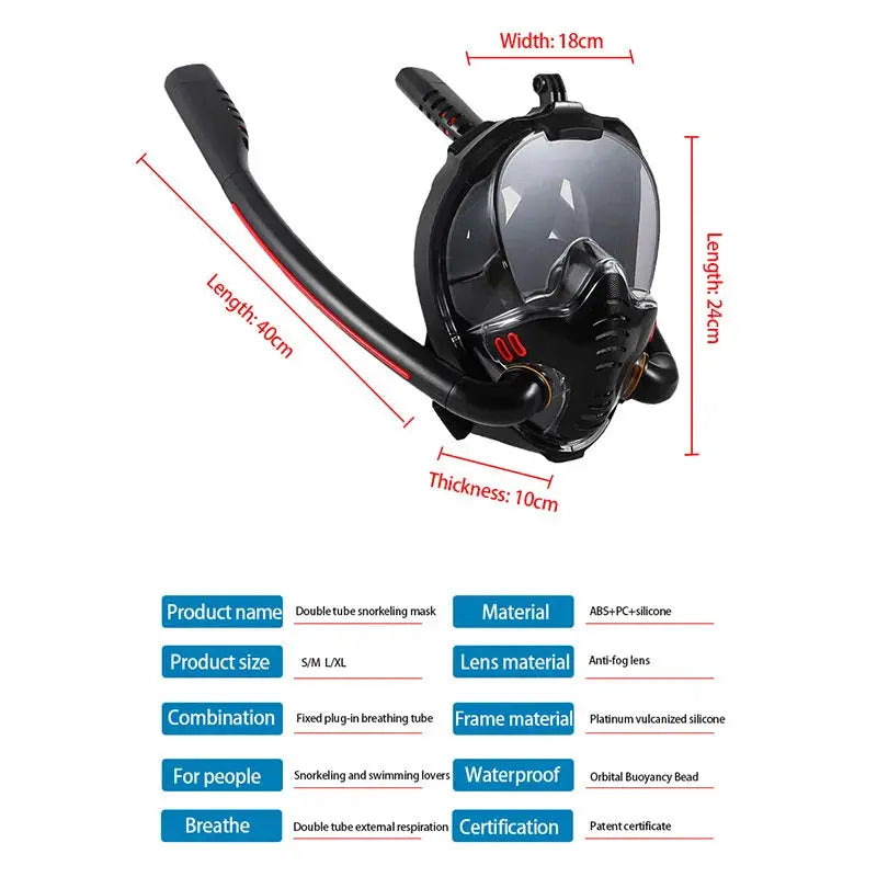 Snorkeling Mask Double Tube Silicone Full Dry Diving Mask Adult Swimming Mask Diving Goggles Self Contained Underwater Breathing Ai-TechWorld 