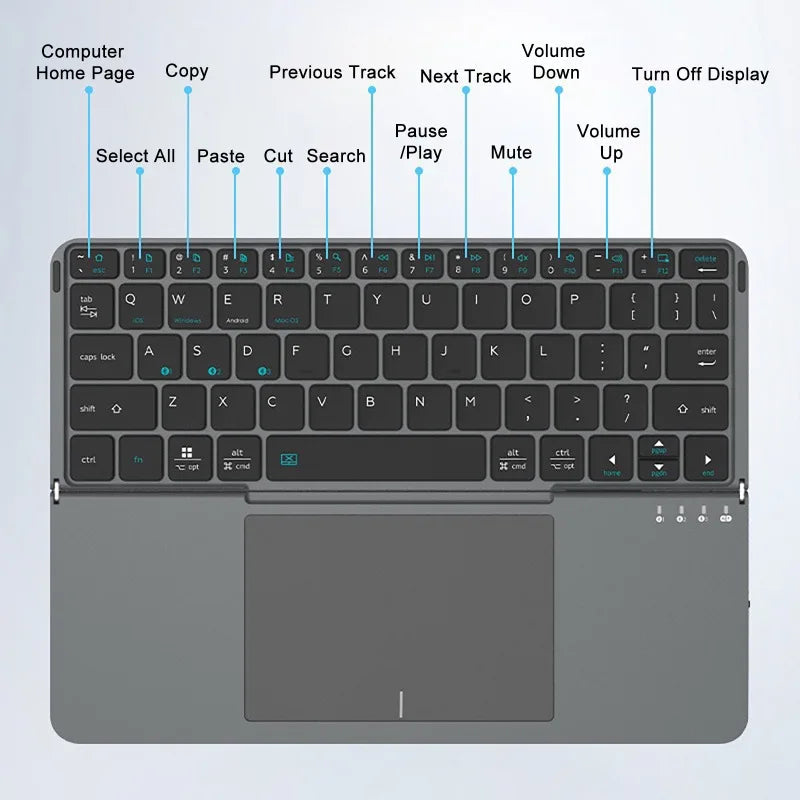Multi-functional Wireless Bluetooth 5.0 Folding Keyboard for Tablet/Phone/PC Detachable Leather Stand Touch Portable Keyboard Ai-TechWorld   ai-techworld