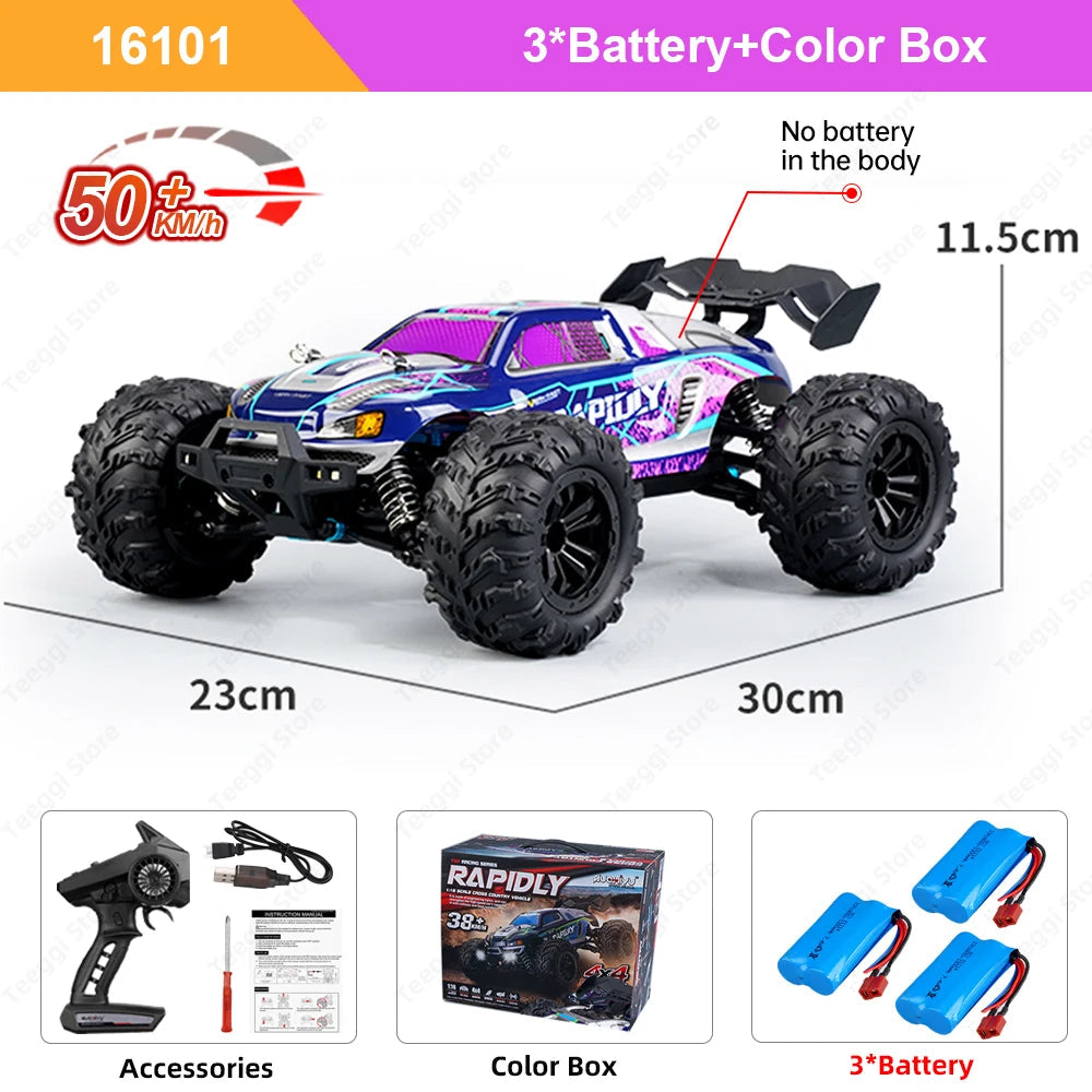 Teeggi 16101 /16102 PRO 1:16 High Speed RC Car With LED Light Drift 70KM/H 4WD RC Off-Road Car Monster Truck Toy For Kid Gifts Ai-TechWorld 