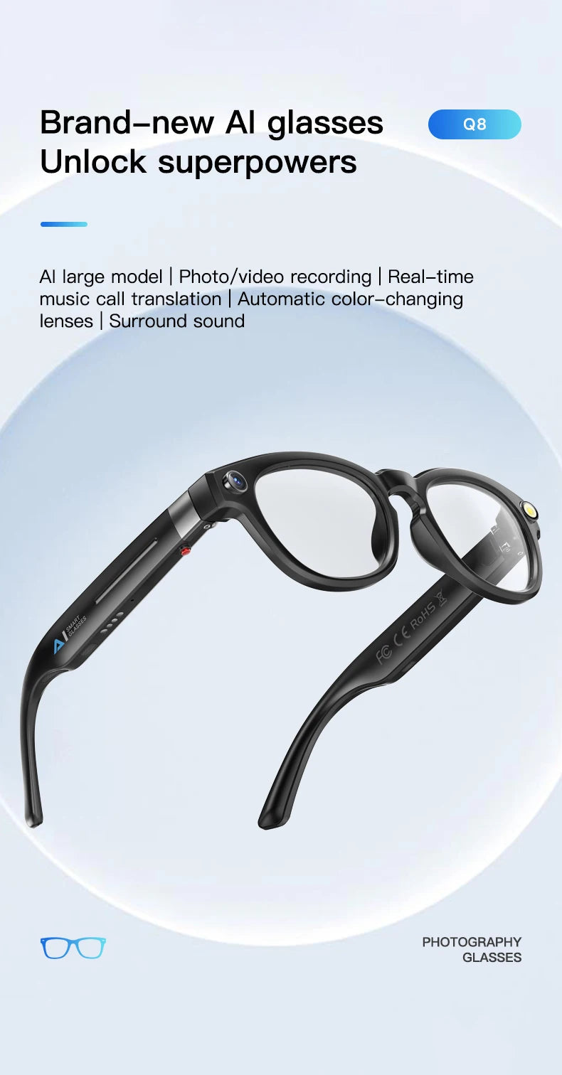 LIGE 4K 800W HD Camera Smart Glasses Recording Videos 290mAh AI Photo Recognition Chat Translation Bluetooth Photochromic Lenses Ai-TechWorld 