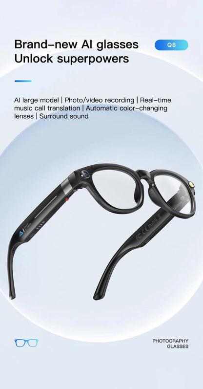 LIGE 4K 800W HD Camera Smart Glasses Recording Videos 290mAh AI Photo Recognition Chat Translation Bluetooth Photochromic Lenses Ai-TechWorld 