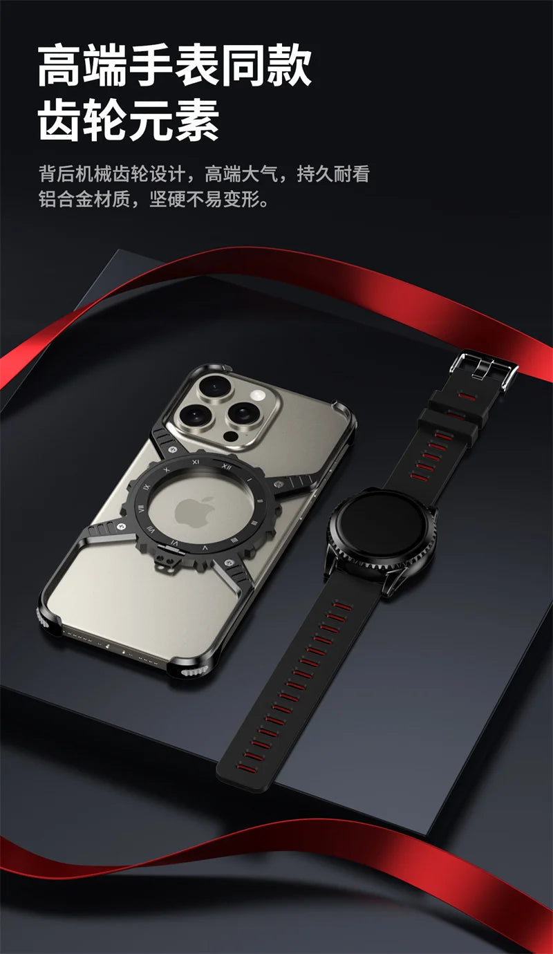 360° Stand X-shaped Mechanical For iPhone 17 14 13 15 16 Pro Max Plus gear Aluminium Magnetic Frameless Noctilucent Phone Cover Ai-TechWorld 