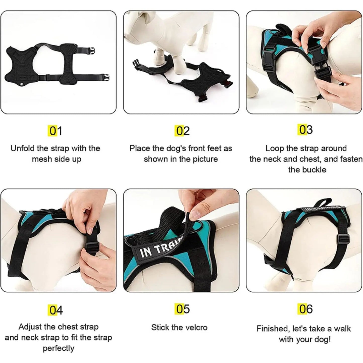 Service Dog Harness, Reflective Dog Vest Harness with 5 PCS Patches, Adjustable Soft Oxford Pet Harness, Inner Layer Mesh, Easy Ai-TechWorld 