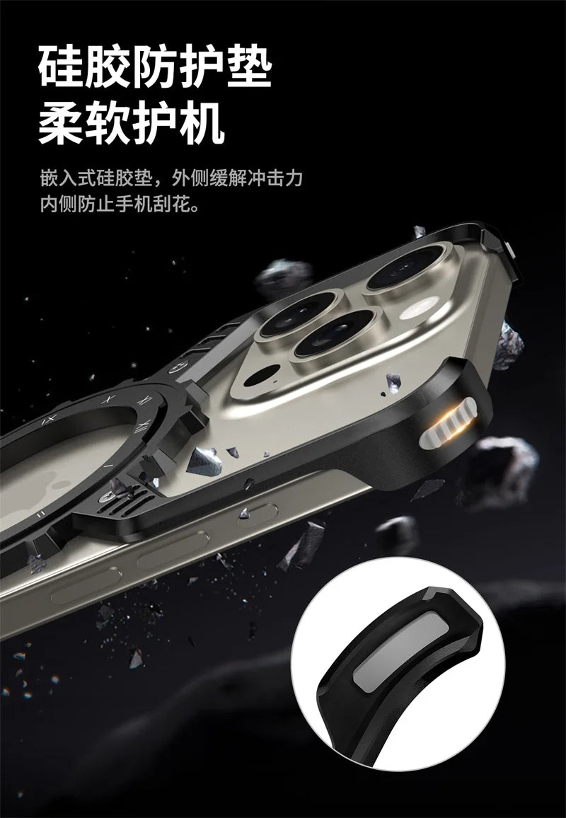 360° Stand X-shaped Mechanical For iPhone 17 14 13 15 16 Pro Max Plus gear Aluminium Magnetic Frameless Noctilucent Phone Cover Ai-TechWorld 